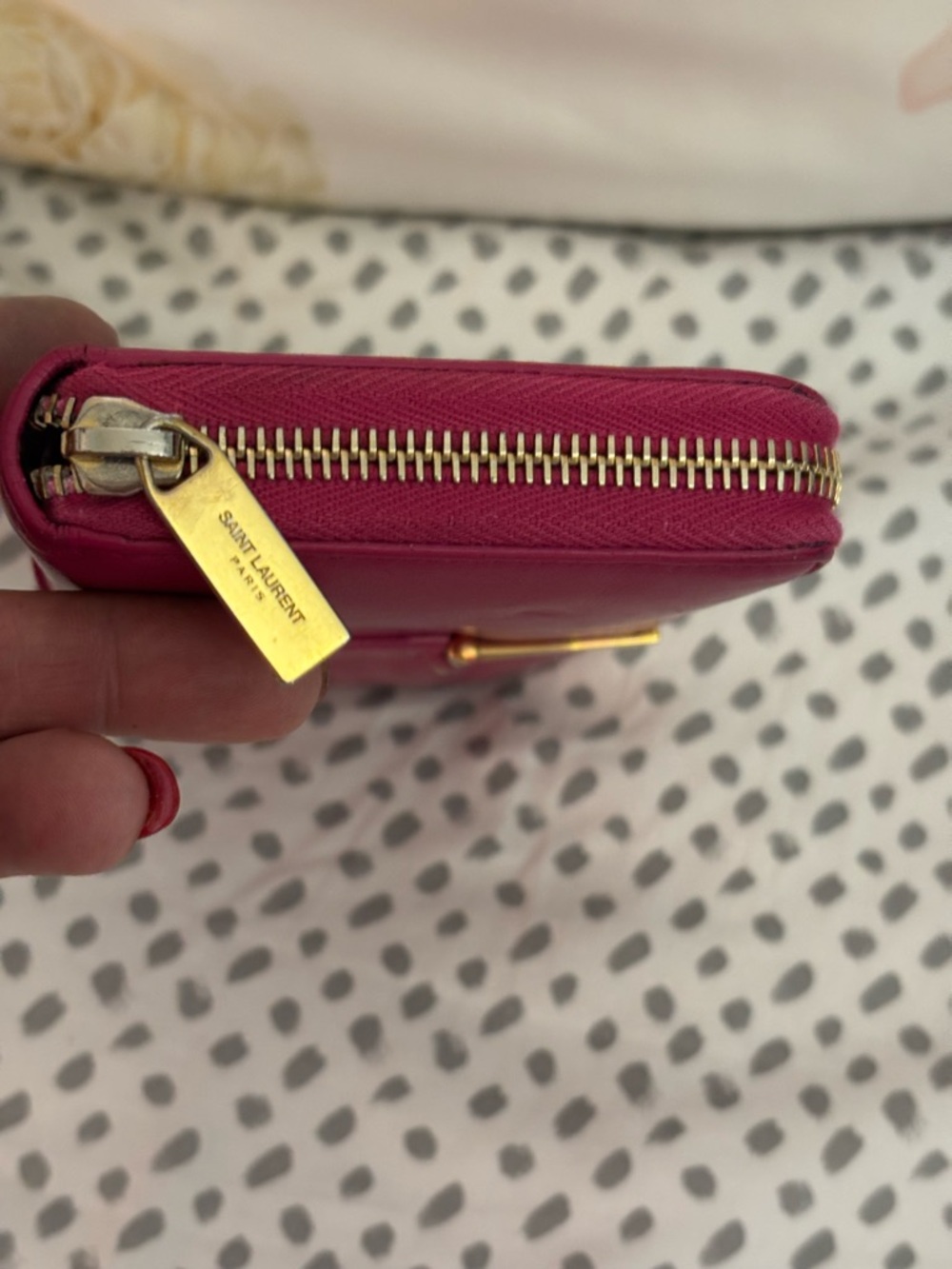 Yves Saint Laurent Fuchsia Leather Clutch with Gold Y Hardware - Picture 8 of 11
